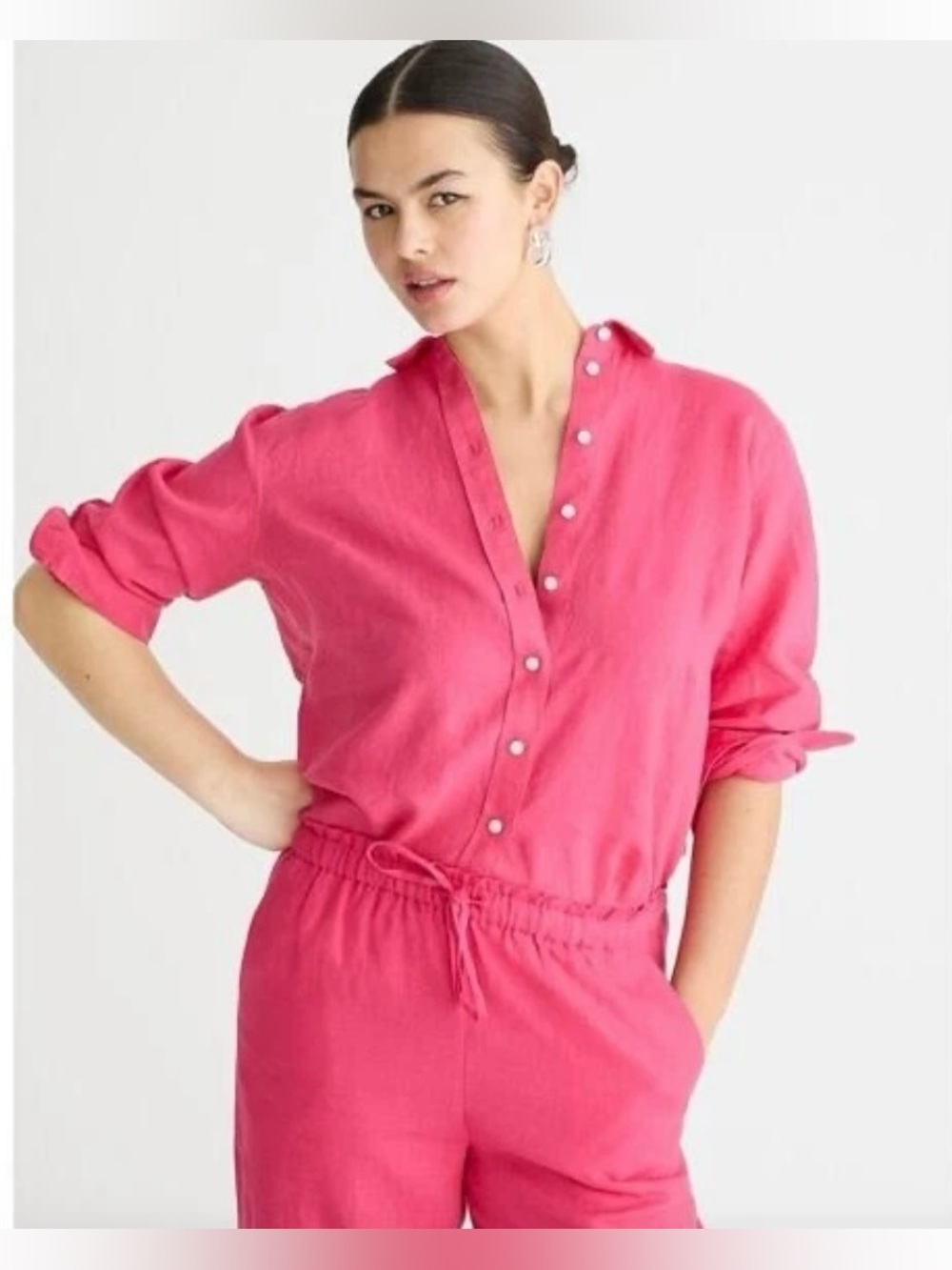 J Crew Baird McNutt Irish Linen Wren Slim Fit Button Down Snapdragon Pink Size 6